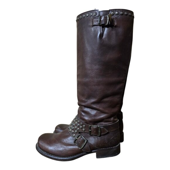 Ladies Frye Jenna Studded Brown Leather Boots - Picture 3 of 7